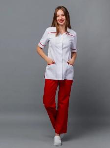 Костюм БлокПОСТ "Анюта" (блуза+брюки), (белый/красный, ткань Тиси)